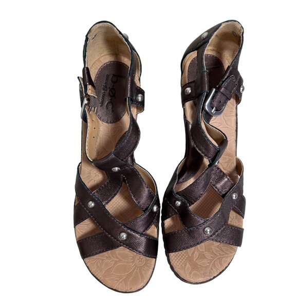 Born Women's Leather Studded Ankle Strap Wedge Sandals in Brown - Sz 9 (40.5) - Picture 1 of 10